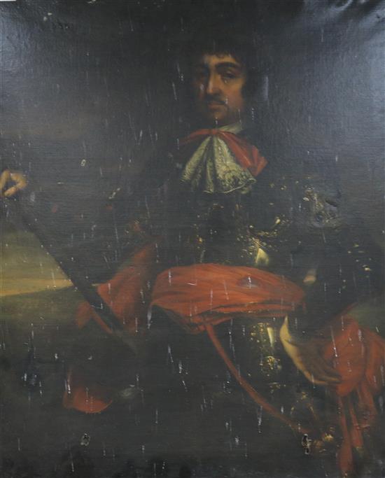An 18th century Continental School, oil on canvas, portrait of gentleman in armour, 126cm x 103cm